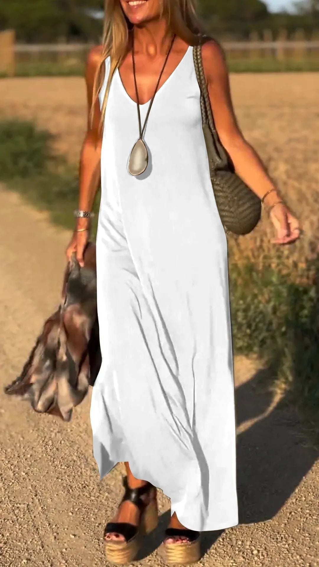 Evelyne - Elegancka Długa Sukienka Bez Rękawów