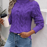 Agnieszka | Zimowy damski sweter z golfem o warkoczowym splocie