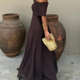 Evelina | Sukienka Maxi Off-Shoulder z Marszczoną Górą