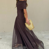 Evelina | Sukienka Maxi Off-Shoulder z Marszczoną Górą