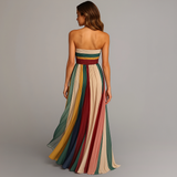 Megan | Plisowana Maxi Sukienka Bez Ramiączek w Stylu Colorblock