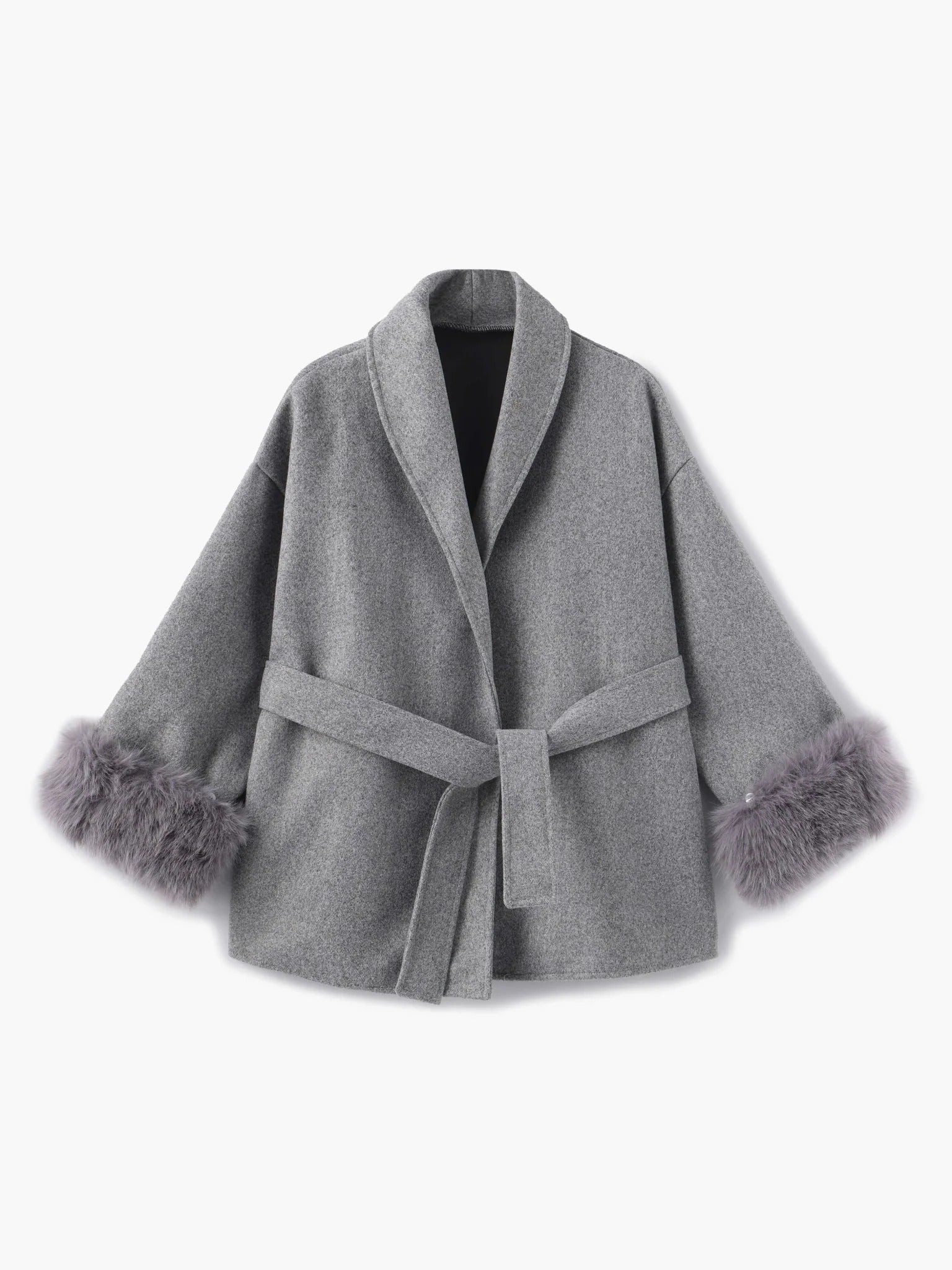 Anastazja™ | Elegancka kurtka z paskiem i futrzanymi rękawami