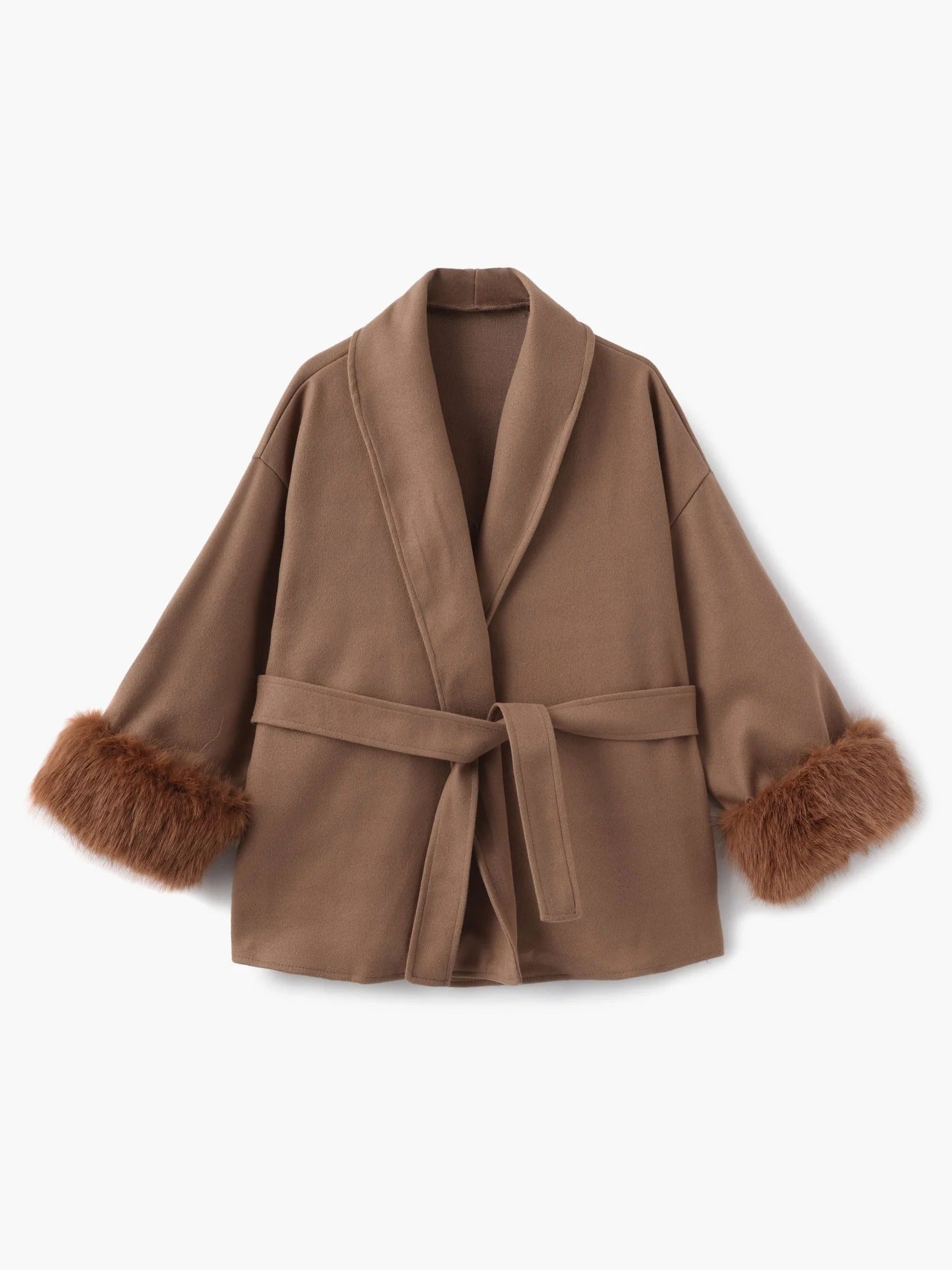 Anastazja™ | Elegancka kurtka z paskiem i futrzanymi rękawami