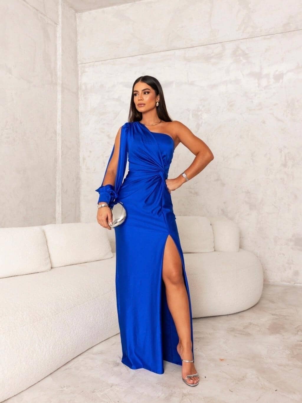 Victoria | Elegancka Sukienka Jedwabna z Rozporkiem
